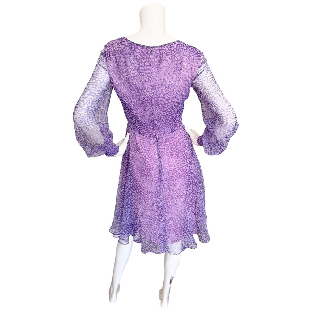 Vintage 70s Adele Simpson Purple Chiffon Fit n Flare Dress Cocktail Dress Small - Picture 4 of 6